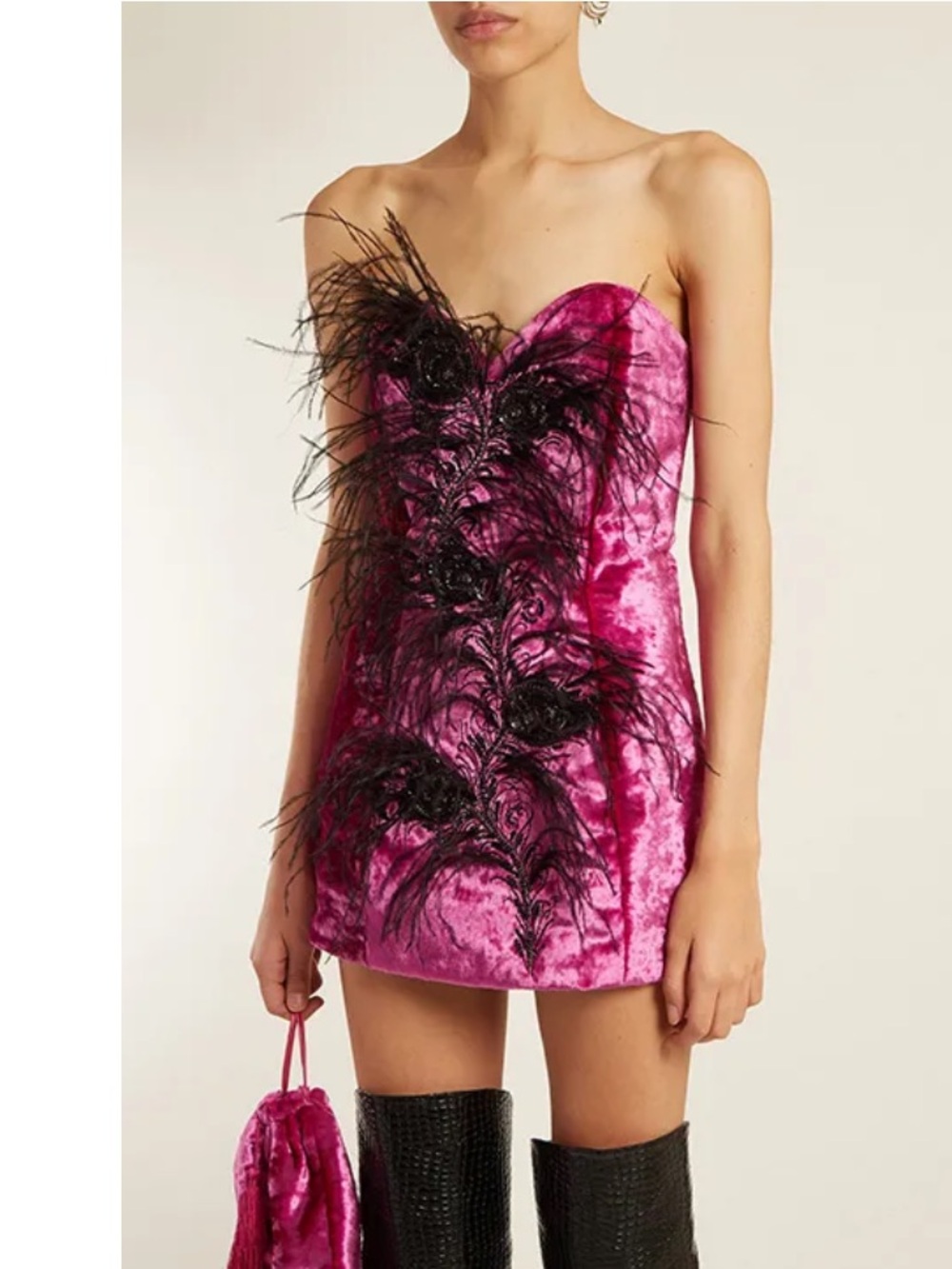 The ATTICO Feather Trim Velvet Bustier Dress XS